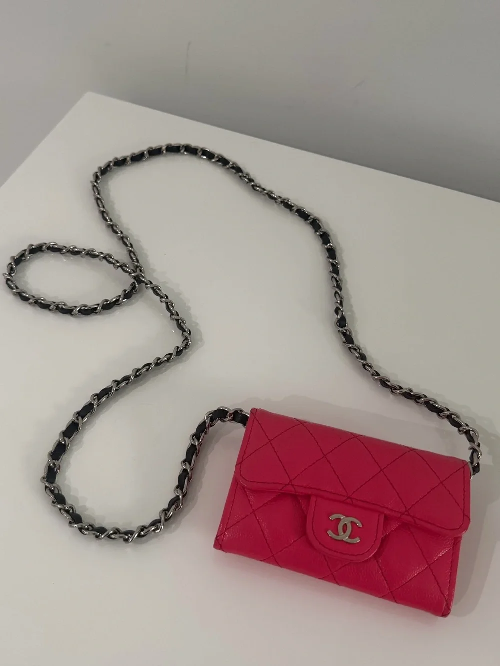 CHANEL Hot Pink Quilted Mini Crossbody Wallet
